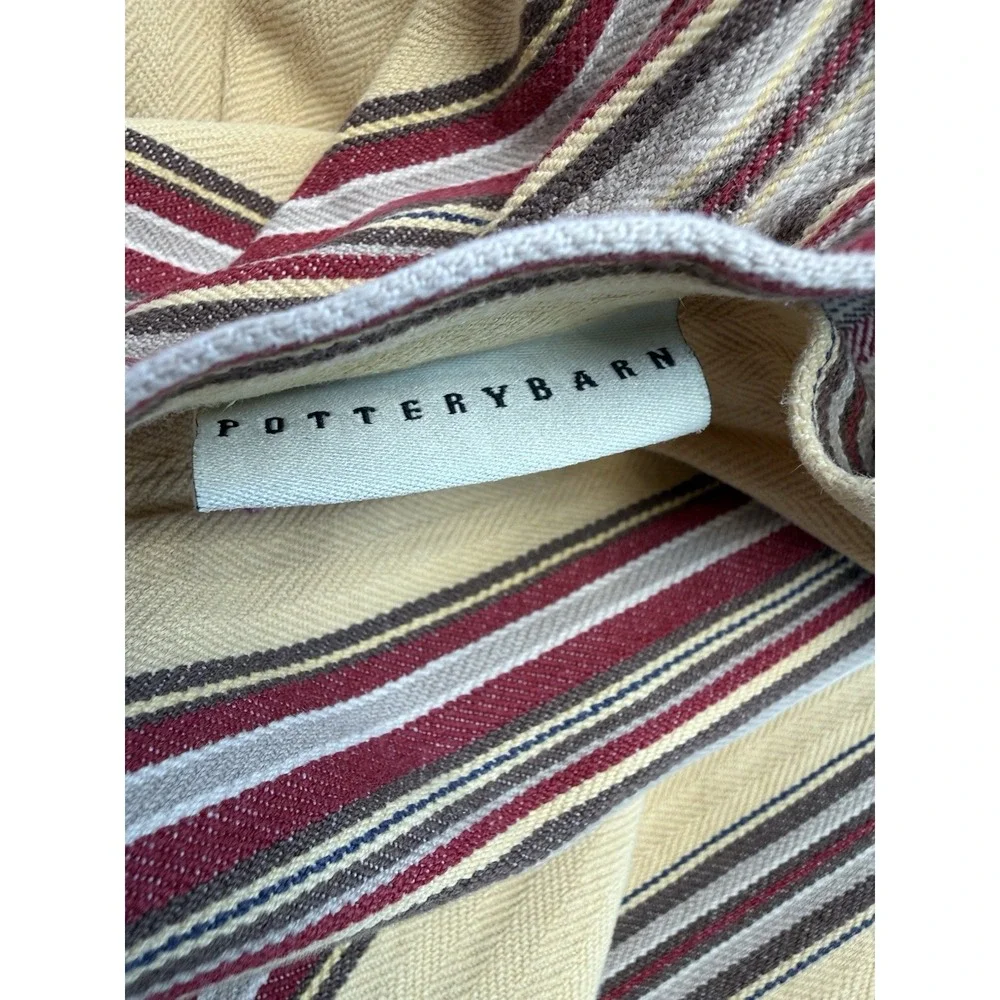 Pottery Barn Tan Brown Red Stripe Duvet‎ Cover Full, 2 Standard Shams